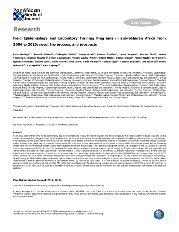 (PDF) Field Epidemiology and Laboratory Training Programs in sub ...
