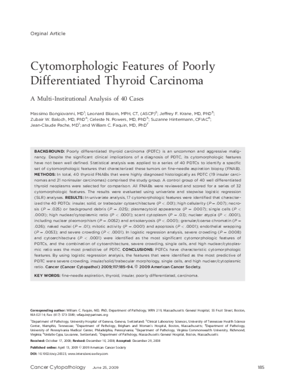(PDF) Cytomorphologic features of poorly differentiated thyroid ...
