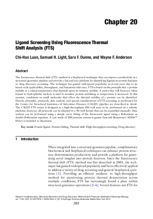 (PDF) Ligand Screening Using Fluorescence Thermal Shift Analysis (FTS