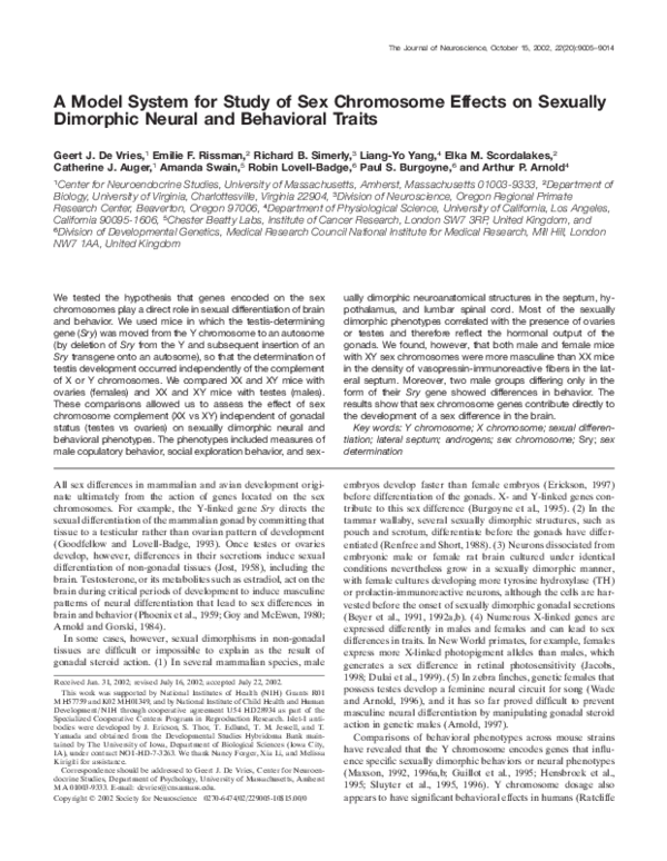 (PDF) A model system for study of sex chromosome effects on sexually ...