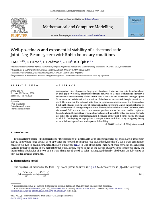 (PDF) Well-posedness and exponential stability of a thermoelastic Joint ...