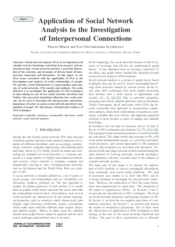 (PDF) Application of Social Network Analysis to the Investigation of ...