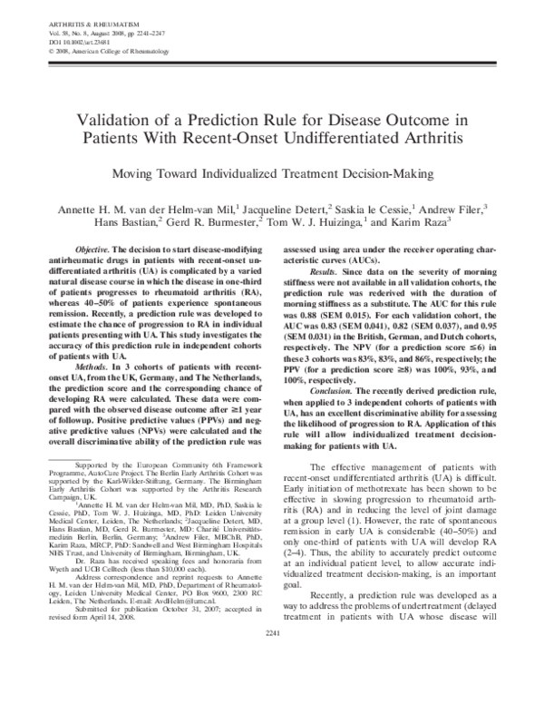 (PDF) Validation of a prediction rule for disease outcome in patients ...