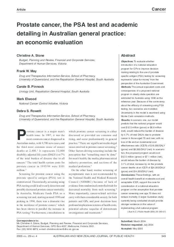 (PDF) Prostate cancer, the PSA test and academic detailing in ...