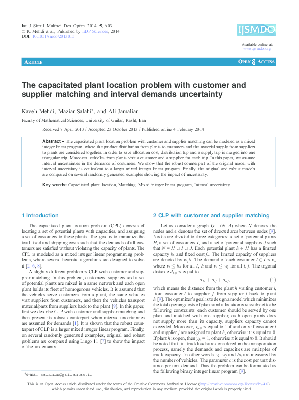 (PDF) The capacitated plant location problem with customer and supplier ...