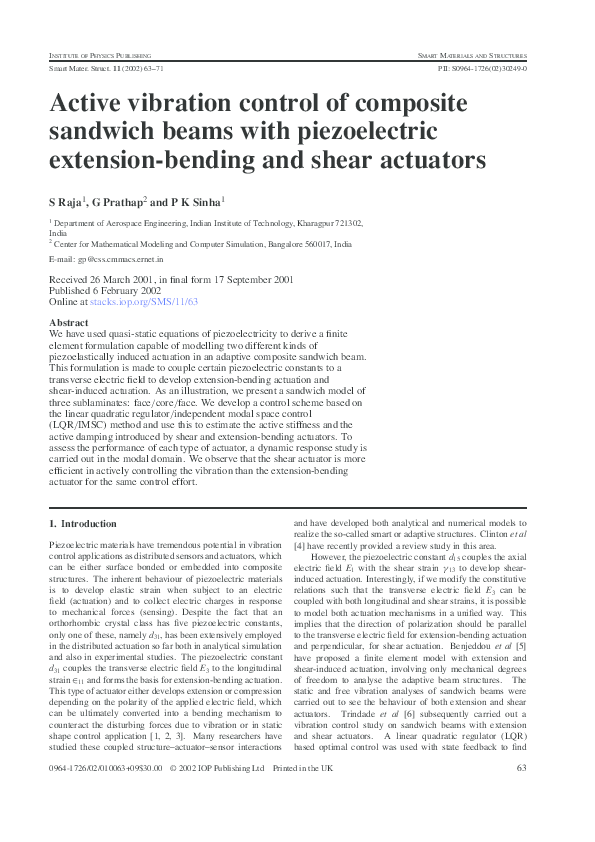 (PDF) Active vibration control of composite sandwich beams with ...