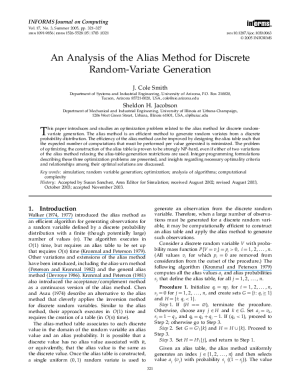 (PDF) An Analysis of the Alias Method for Discrete Random-Variate ...
