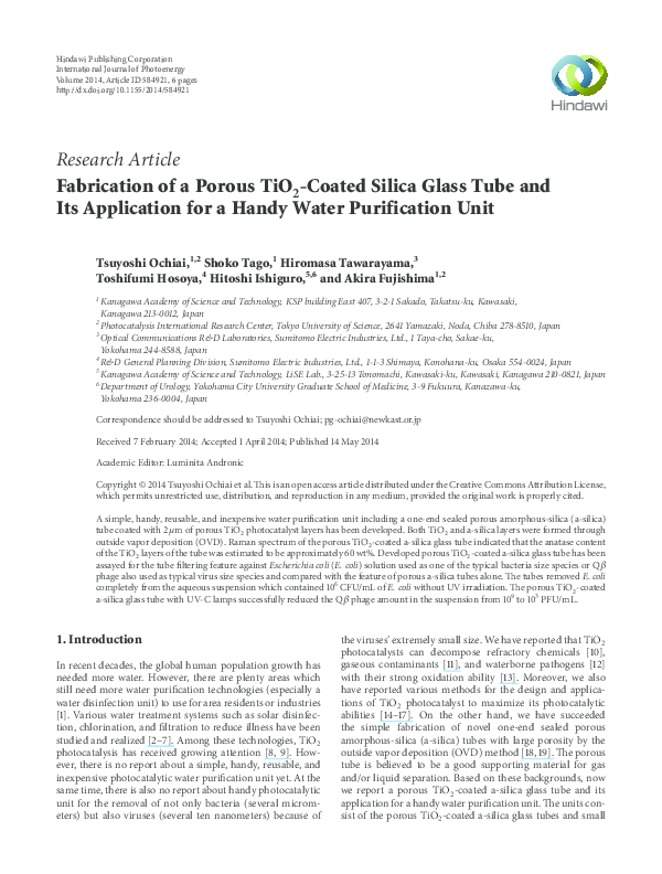 (PDF) Fabrication of a Porous TiO 2 -Coated Silica Glass Tube and Its ...