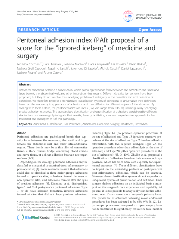 (PDF) Peritoneal adhesion index (PAI): proposal of a score for the ...