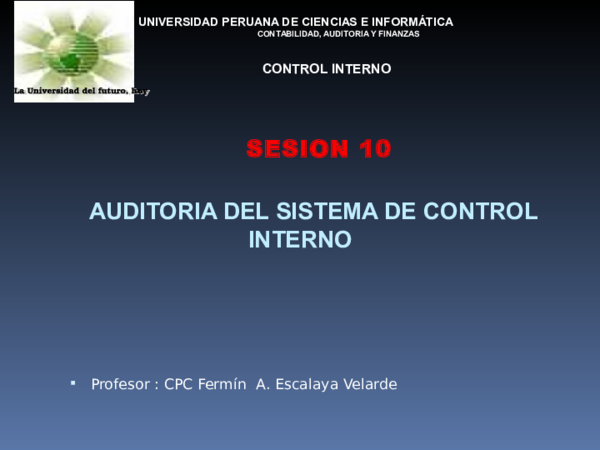 (PPT) SESION 10 AUDITORIA DEL SISTEMA DE CONTROL INTERNO