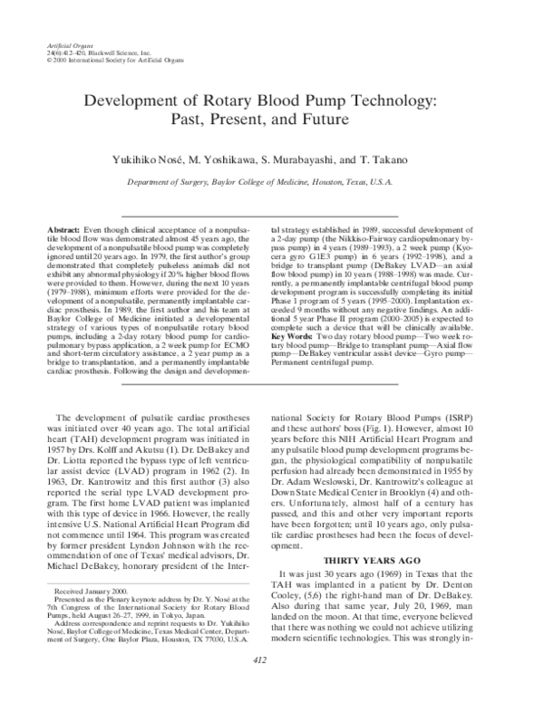 (PDF) Development of Rotary Blood Pump Technology Past, Present, and