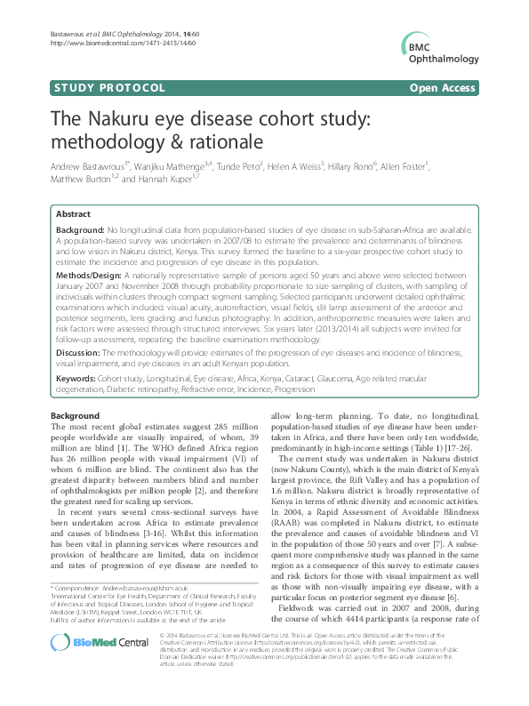 (PDF) The Nakuru eye disease cohort study methodology & rationale Hillary Rono Academia.edu