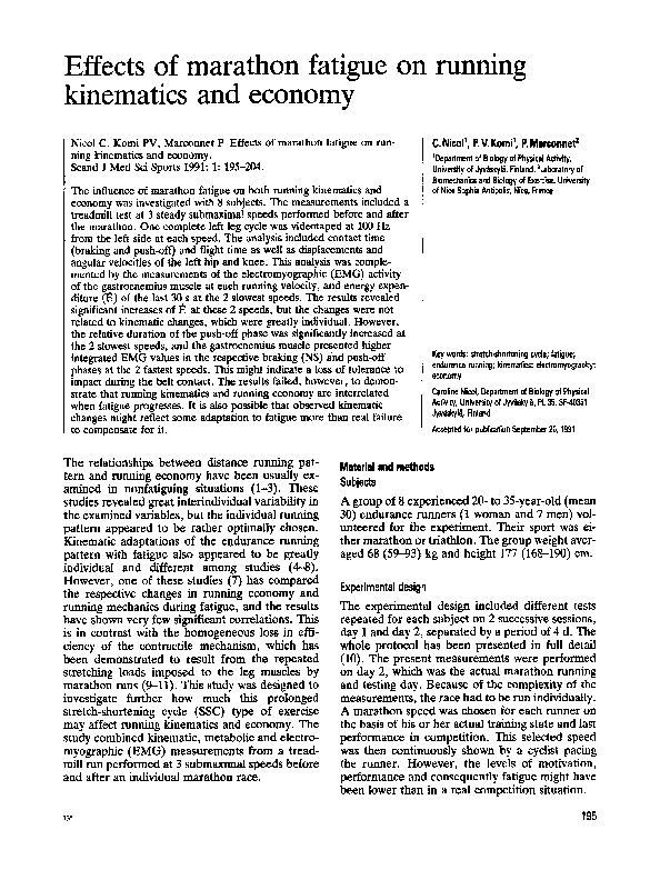 (PDF) Effects of marathon fatigue on running kinematics and economy