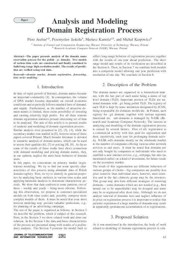 (PDF) Analysis and Modeling of Domain Registration Process
