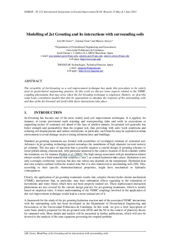 (PDF) Modelling of Jet Grouting and its interactions with surrounding soils