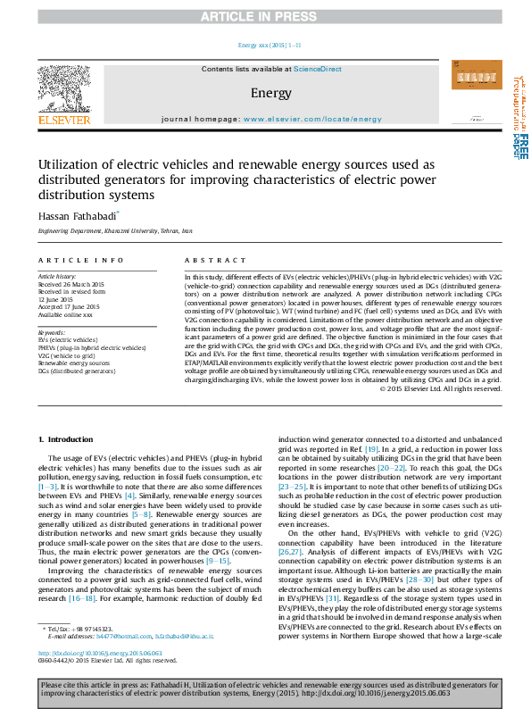 (PDF) Utilization of electric vehicles and renewable energy sources ...