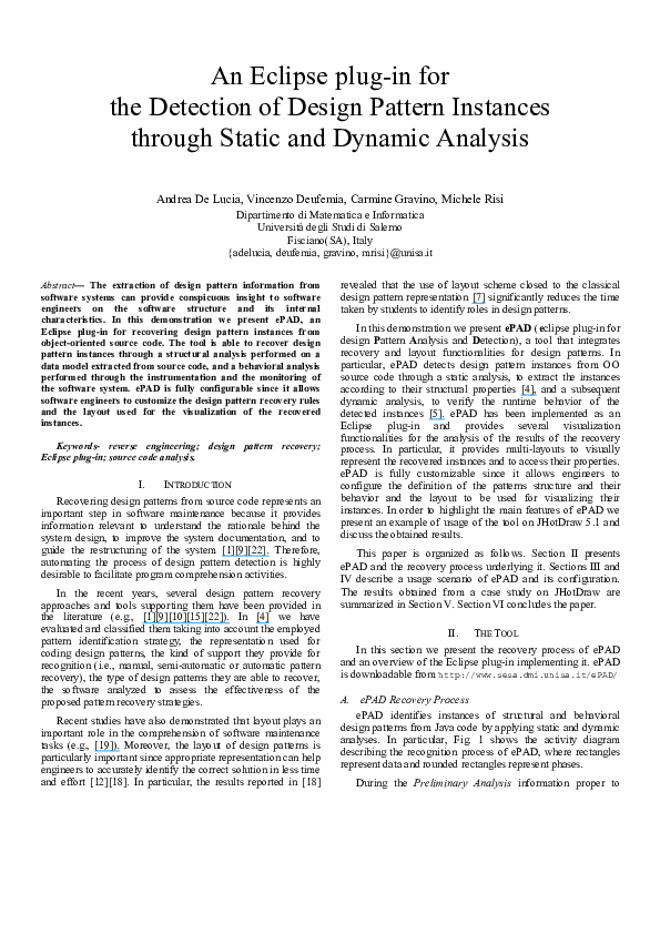 (PDF) An Eclipse plug-in for the detection of design pattern instances ...