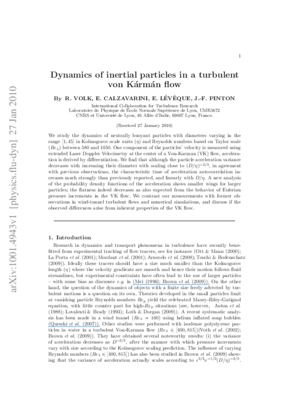 Dynamics Of Inertial Particles In A Turbulent Von Kármán Flow Dynamics Of Inertial Particles In A Turbulent Von Kármán Flow