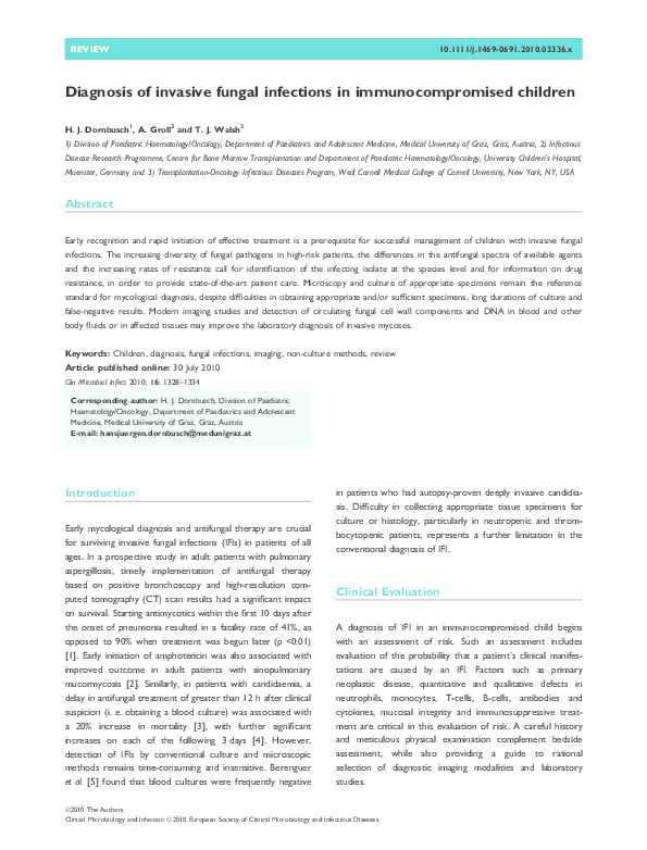 (PDF) Diagnosis of invasive fungal infections in immunocompromised children
