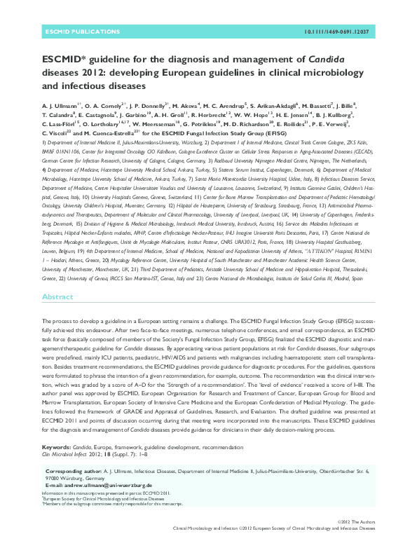 (PDF) ESCMID* guideline for the diagnosis and management of Candida