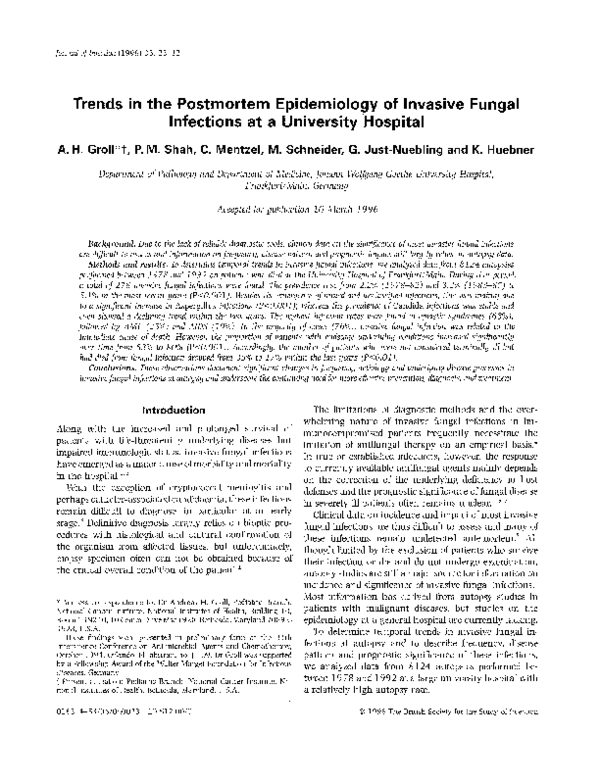 (PDF) Trends in the postmortem epidemiology of invasive fungal ...