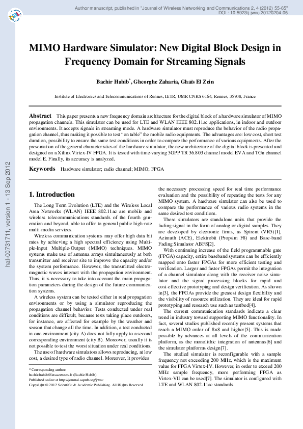 (PDF) MIMO Hardware Simulator: New Digital Block Design in Frequency ...