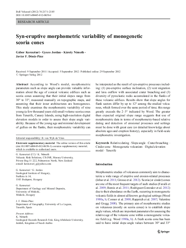 (PDF) Syn-eruptive morphometric variability of monogenetic scoria cones