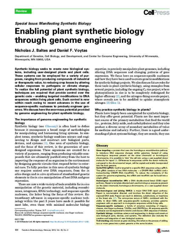(PDF) Enabling plant synthetic biology through genome engineering