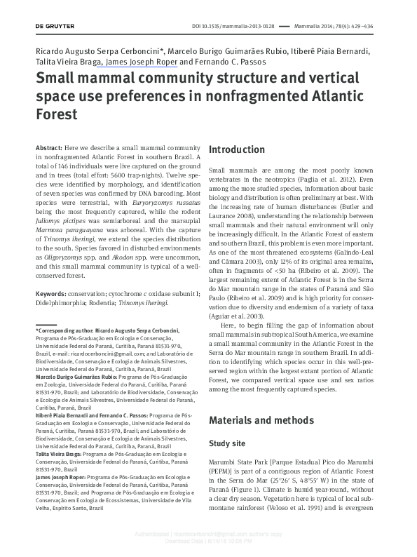 (PDF) Small mammal community structure and vertical space use ...
