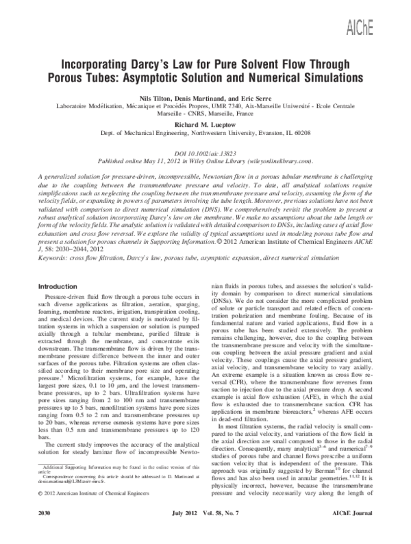 (PDF) Incorporating Darcy's law for pure solvent flow through porous ...