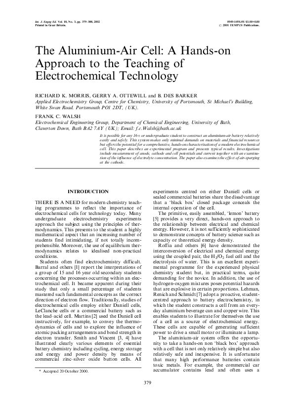 (PDF) The AluminiumAir Cell A Handson Approach to the Teaching of