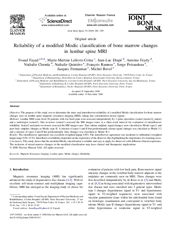 (PDF) Reliability of a modified Modic classification of bone marrow ...