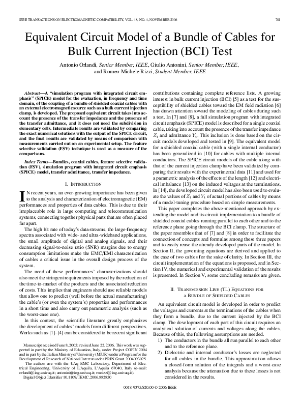 (PDF) Equivalent Circuit Model of a Bundle of Cables for Bulk Current