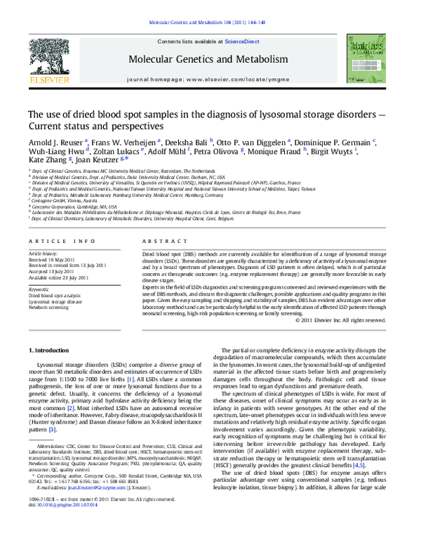 (PDF) The use of dried blood spot samples in the diagnosis of lysosomal ...