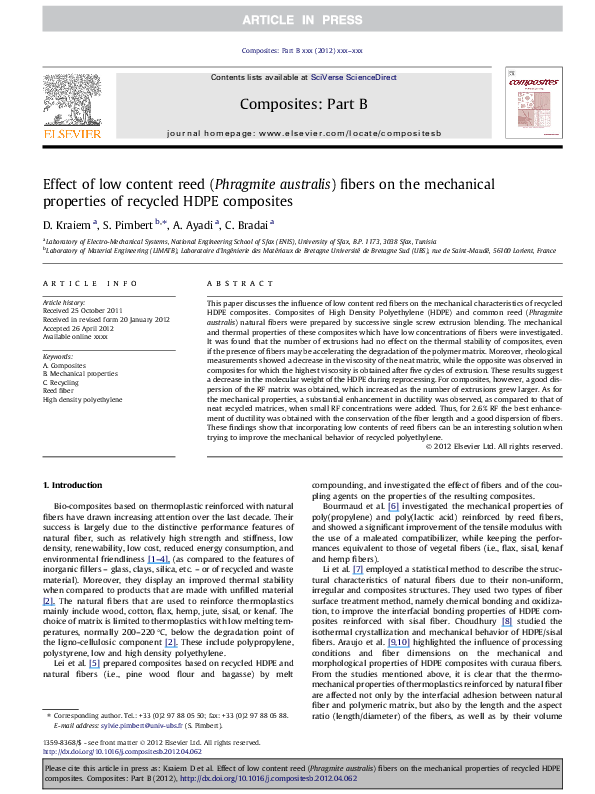 (PDF) Effect of low content reed (Phragmite australis) fibers on the ...
