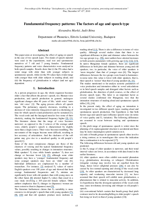 (PDF) Fundamental frequency patterns: The factors of age and speech type