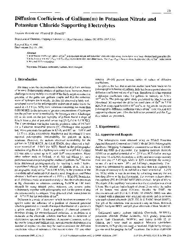 (PDF) Diffusion coefficients of gallium(III) in potassium nitrate and ...