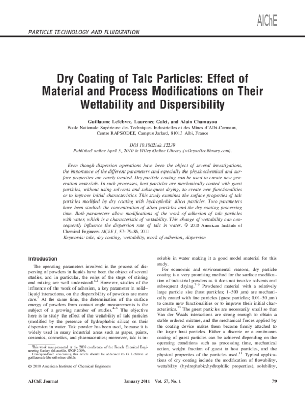 (PDF) Dry coating of talc particles: Effect of material and process ...