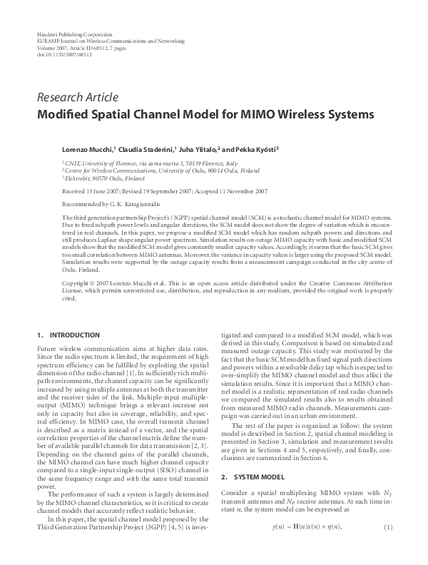 (PDF) Modified Spatial Channel Model for MIMO Wireless Systems