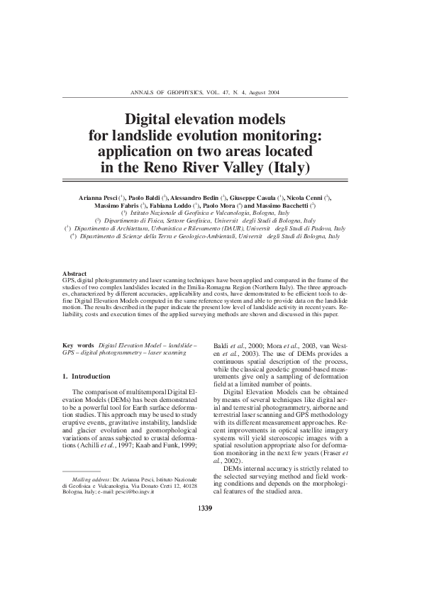 (PDF) Digital elevation models for landslide evolution monitoring