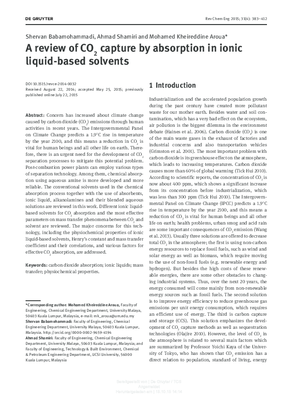 (PDF) A review of CO2 capture by absorption in ionic liquid-based solvents