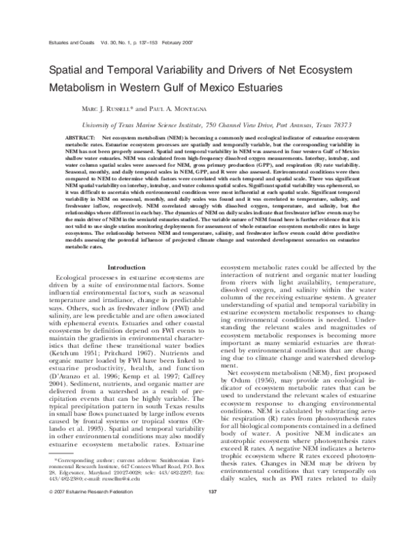 (PDF) Spatial and temporal variability and drivers of net ecosystem ...