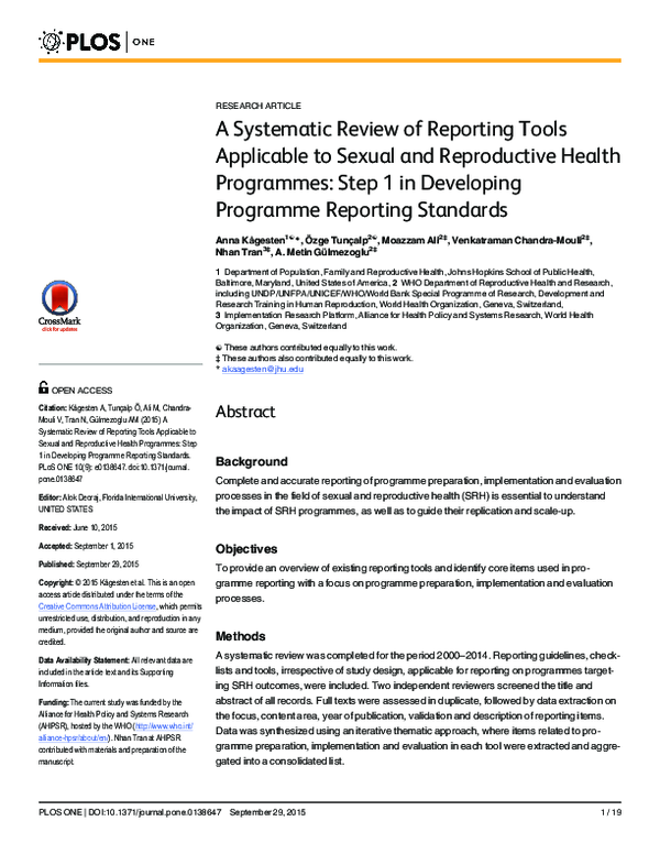 (PDF) A Systematic Review of Reporting Tools Applicable to Sexual and ...