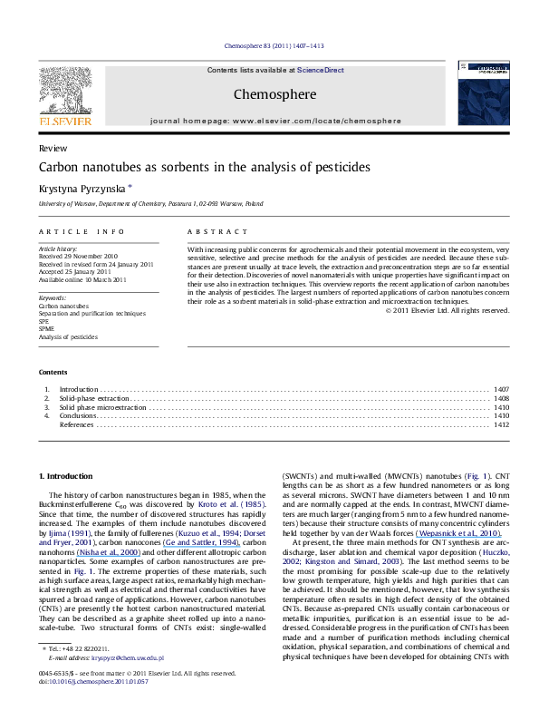 (PDF) Carbon nanotubes as sorbents in the analysis of pesticides