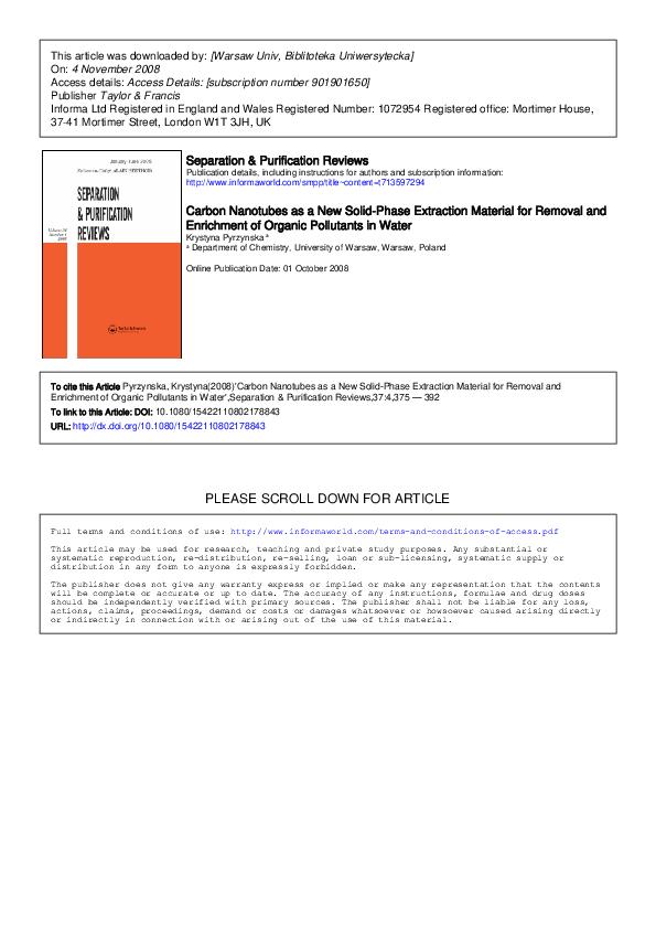 (PDF) Carbon Nanotubes as a New Solid‐Phase Extraction Material for ...