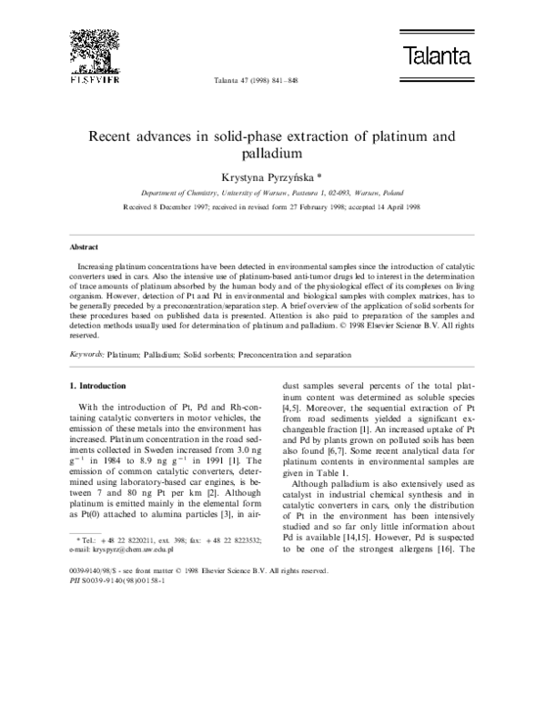 (PDF) Recent advances in solid-phase extraction of platinum and palladium