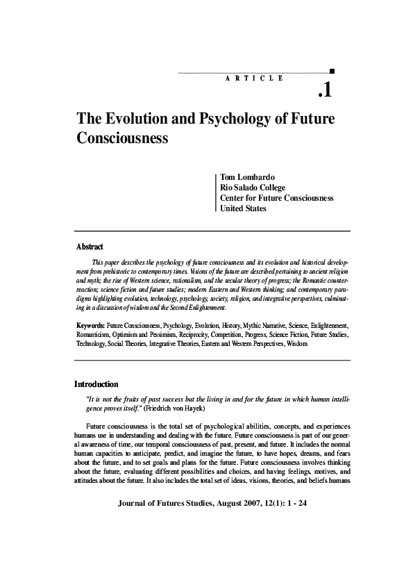 (PDF) The Evolution and Psychology of Future Consciousness