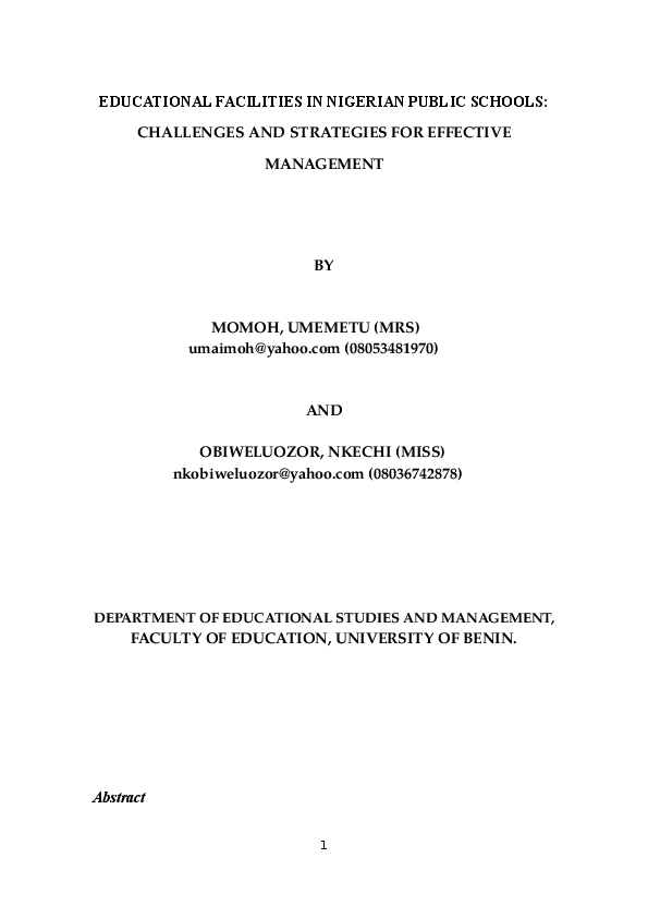 Doc Educational Facilities In Nigerian Public Schools Docx 2