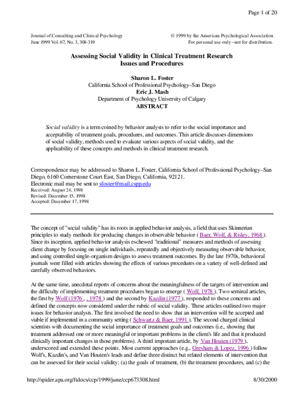 (PDF) Assessing social validity in clinical treatment research: Issues ...