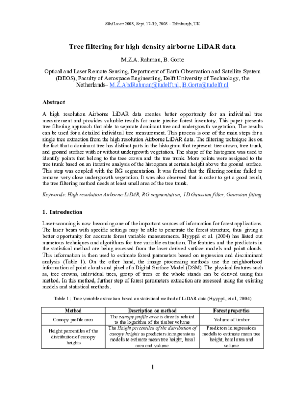 (PDF) Tree filtering for high density Airborne LiDAR data